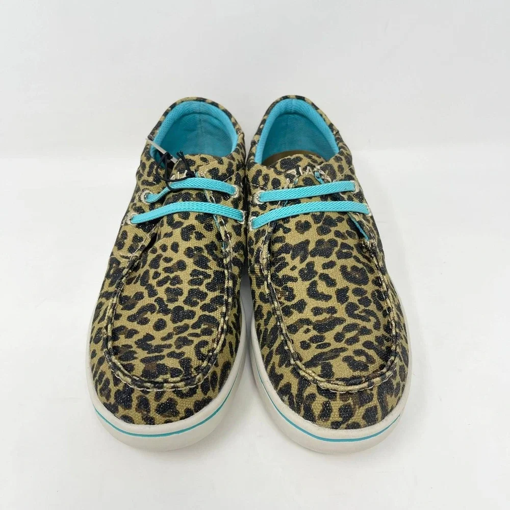 Ariat Hilo Shoes Youth Big Girls 4 Sparkle Leopard‎ Canvas Western Casual Loafer